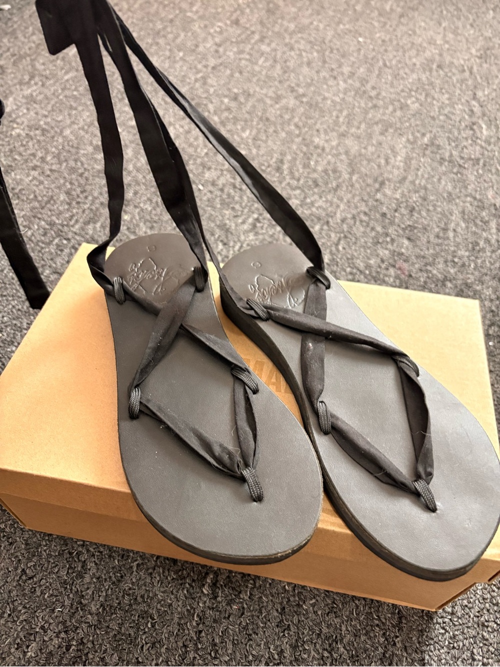 Sseko Black Lace-Up Ribbon Sandals